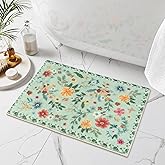 Uphome Green Bathroom Rug, Boho Non-Slip Bath Mat, Cute Soft Shaggy Colorful Bathroom Mat, Machine Washable Farmhouse Flower Small Bath Rug for Shower Bathtub Sink, 18x26 inch
