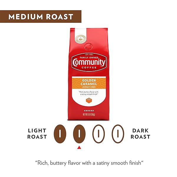 COMMUNITY COFFEE GOLDEN CARAMEL FLAVORED 12 OUNCES, MEDIUM ROAST GROUND COFFEE, 12 OUNCE BAG (PACK OF 1)
