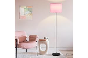Ambimall 60'' Modern Floor Lamp with Shade, Tall Lamps for Living Room, Bedroom, Office, Dining Room, Pink Shade with Black P