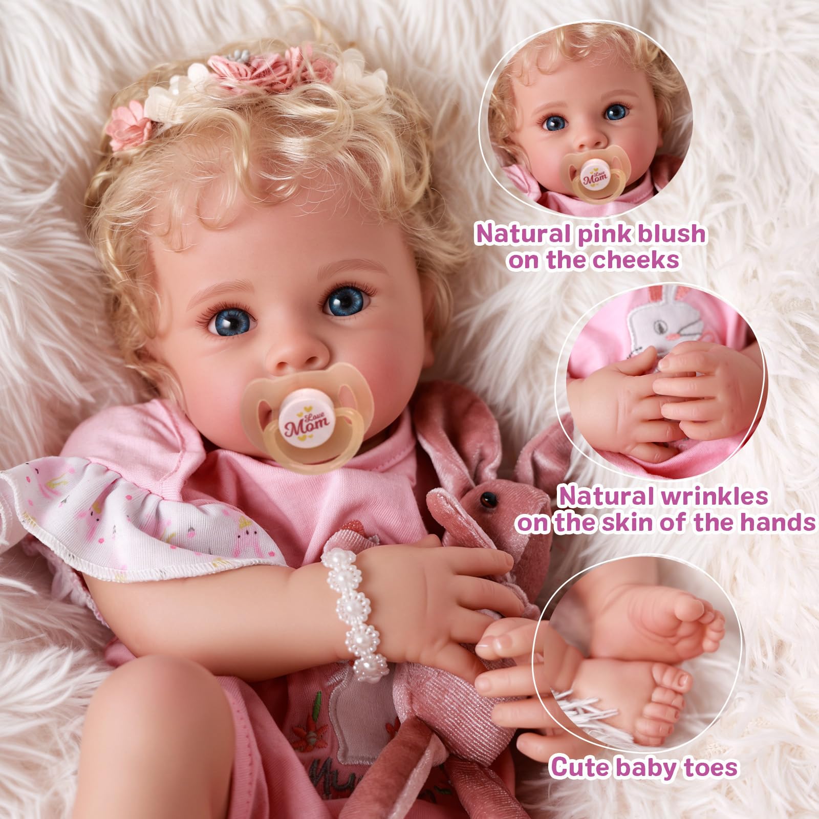 BABESIDE Reborn Baby Dolls Bettie - 17 Inch Soft Body Realistic Baby Doll Girl Lovely Awake Blond Curly Hair Girl Bebe Reborn de Silicona Real Life Baby Dolls with Gift Box for Kids Age 3+ Collectors