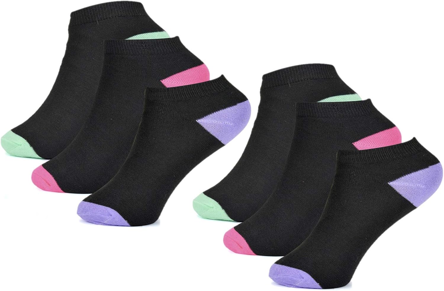 6 Pairs Girls' Black/Multicolour Trainer Socks (912) Amazon.co.uk