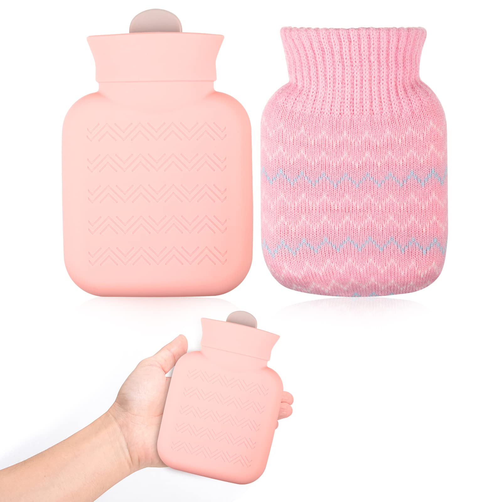 Mini Hot Water Bottle,Reusable and Small Lovely Mini Water Bottles Hand Feet Warmers Portable Removable and Washable Knit Bottle Covers for Hot and Cold Compress,Neck and Shoulder Pain Relief
