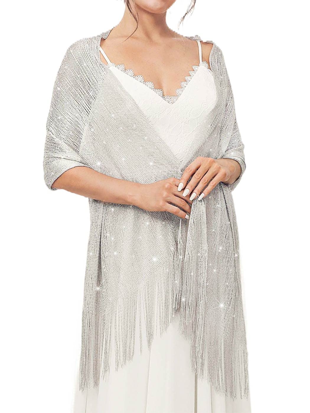 green emerald velvet dress vimate Silver Shawl for Women, Glittering Metallic Shawl Scarf and Wraps  for Evening Patry Dresses (Silver) at Amazon Women's Clothing store main image 0