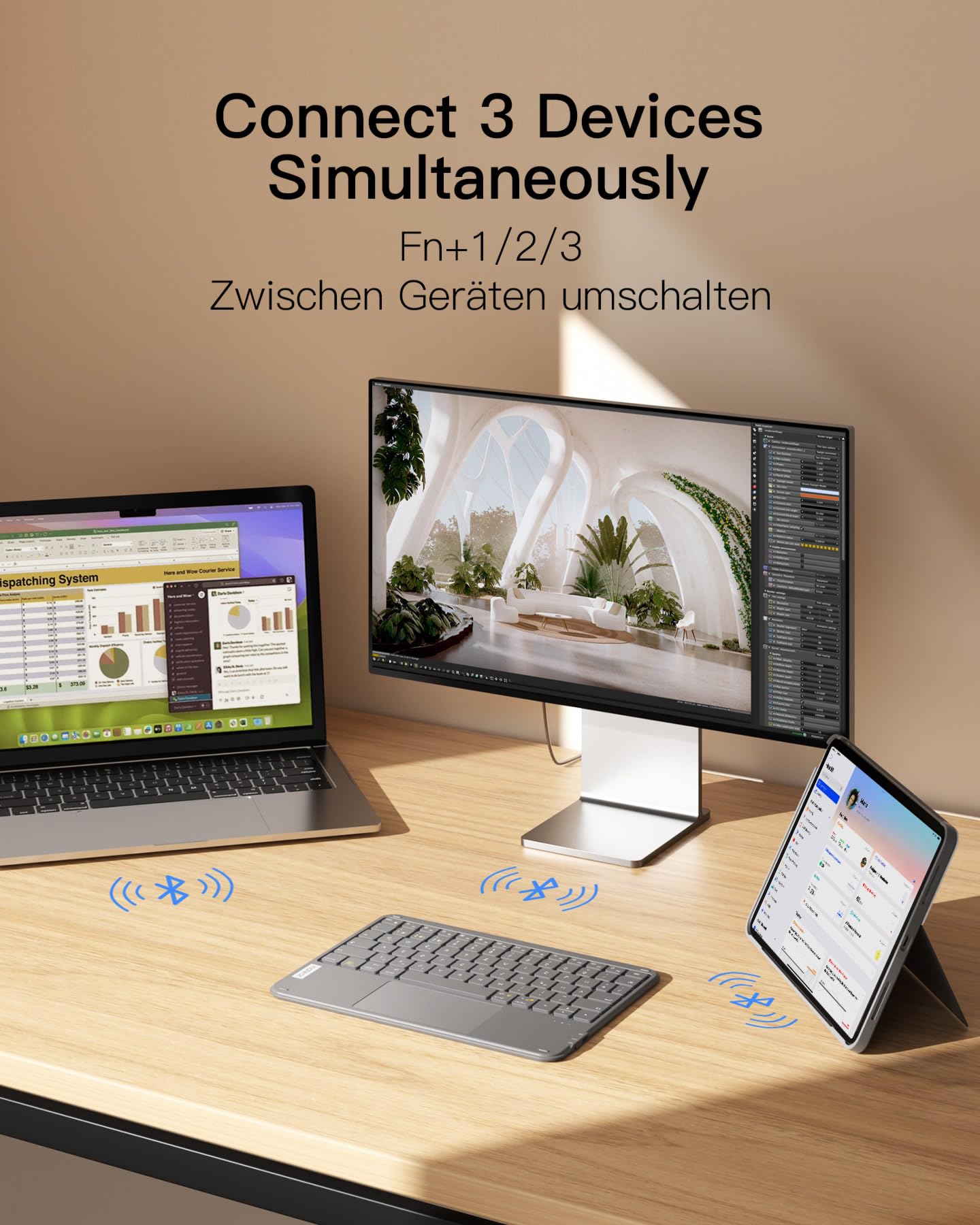 Inateck Tablet Tastatur mit Touchpad, Ultraleichte Tastatur Kabellose QWERTZ Deutsch mit Trackpad, kompatibel mit iPad/Tablet/Windows/Laptop/PC,KB01105 2