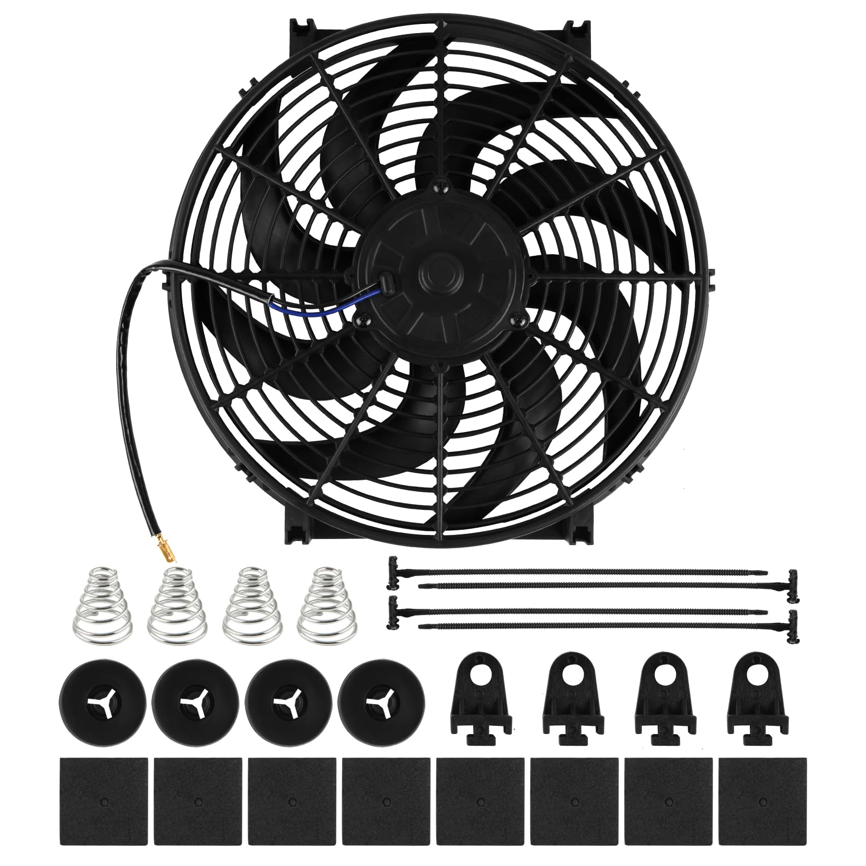 Photo 1 of 14 inch 14" Universal Slim Fan Push Pull Electric Radiator Cooling 12V Mount Kit, 12V 90W Motor