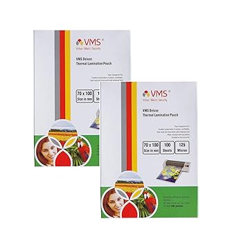 Vms Deluxe Thermal Lamination Pouch 70x100mm 125 Micron Pack Of 2 200 Sheets For Id Card Amazon In Office Products