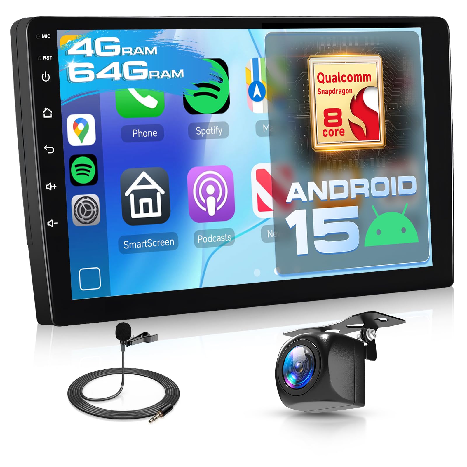 Photo 1 of [4G+64G] 10-inch Android 15 Car Stereo with Wireless CarPlay & Android Auto,Snapdragon 8-Core, Double Din, WiFi/Bluetooth 5.1, FM/RDS, 36EQ,DSP Hi-Res Chip,Fan Cooling,SWC,Radio for Most Car Models