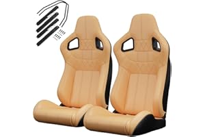 VROOMAUTO Pair of Universal Racing Seats, PVC Leather, Racing Bucket Seats with Dual Sliders, Reclinable for Driver and Passenger Side (VR010)