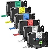 GREENCYCLE 6 Pack 18mm 0.7 Inch Laminated Multi Color Tape Compatible for Brother P-Touch TZe TZ Tape TZe-241 141 441 541 641 741 18mm Label for PT-D400 D410 D600 D610BT Label Maker