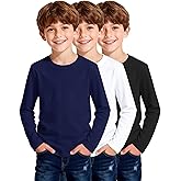 3 Pack Boys Long Sleeve Shirts Girls Cotton Crewneck T-Shirts Kids Basic Soft Long Sleeve Tees Top 5-13 Years