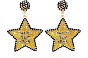 YBMYCM Happy New Year Earring for Women Glitter Bling Rhinestone Star Letter New Year Holiday Earrings Festive Party Jewelry Gifts