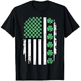 US American Flag with Shamrocks for St Patricks Day T-Shirt