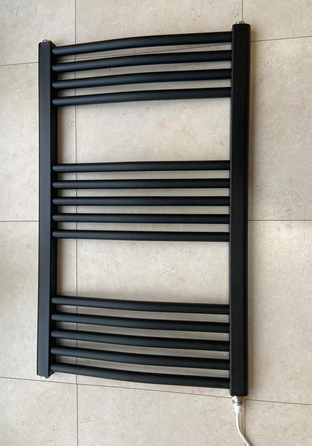 Greened House 500w x 800h Black Electric Curved Heated Towel Rail Bathroom Radiator
