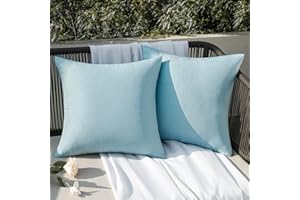 EMEMA Outdoor Throw Pillow Covers Decorative Farmhouse Square Pillowcases Waterproof Cushion Covers Cases for Patio Couch Garden Sofa Home Living Room Set of 2 18x18 Inch Blue Gray
