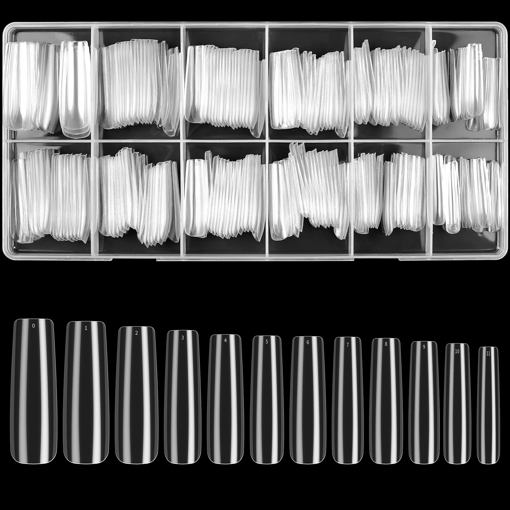 woshilaoDS 240 Pcs Clear Extra Long Nail Tips, Full Cover False Artificial Nail Tips, Press On Nails, Ballerina French Fake Nails Tip for Manicure Salon (clear)