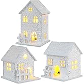 Totority Glowing Christmas Wooden House Ornaments,3pcs Illuminated Cabin Decor with Warm Light, Desktop Holiday Displays for Xmas Tree, Mantel, and Village Scenes, Natural Wood Material