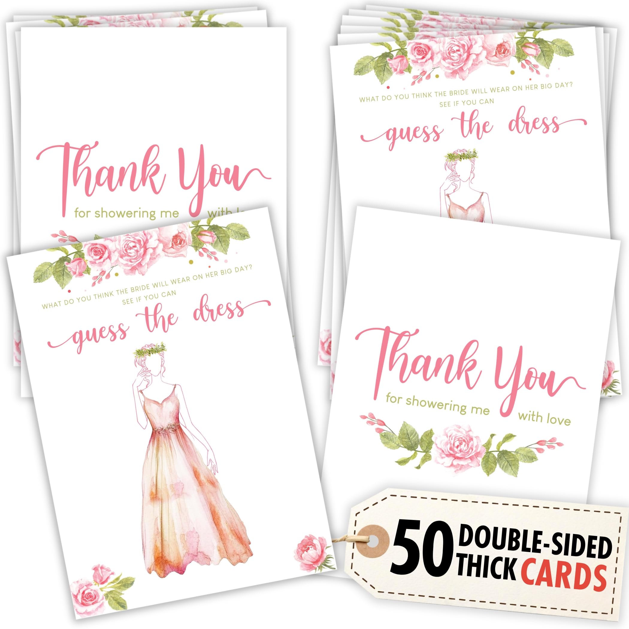 Photo 1 of Stofinity Guess The Dress Bridal Shower Game - 50 Pcs Wedding Shower Game For 50 Guests, Engagement Party Games For Floral Bridal Shower Decorations