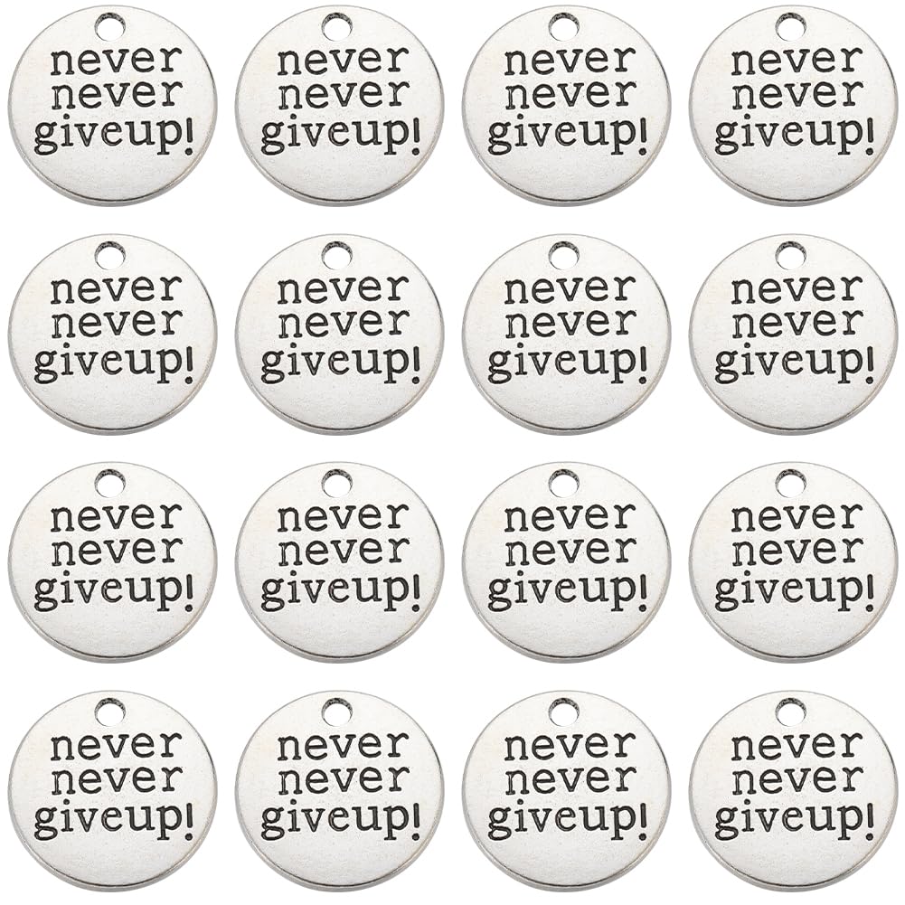 SUNNYCLUE 1 Box 50Pcs Inspirational Words Charm Silver Motivational Charms Bulk Letters Message Vintage Alloy Saying Charm for jewellery Making Charms Supplies DIY Necklace Bracelet Earrings Craft