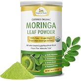 Organic Veda Moringa Powder - USDA Certified Organic Moringa Powder Superfood - Premium Harvest Single Origin True Green Moringa Oleifera, Vitamins, Antioxidants Nutrients Dense Leaf Powder - 16 oz
