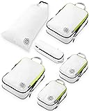 Compression Packing Cubes 6 Piece Set for Carryon Suitcases- Lightweight, Durable Clothes Organizer (White and Green)