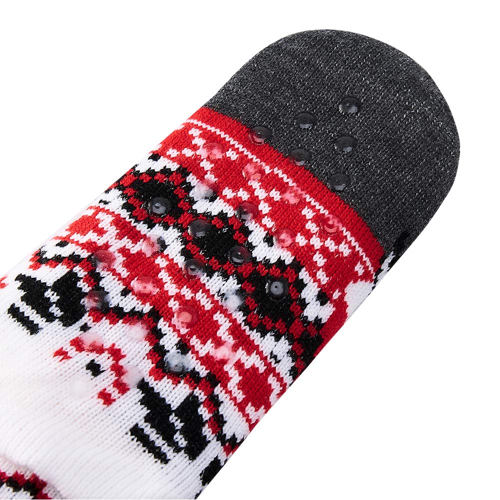 Spreadhoodie Womens Soft Fluffy Socks Warm Fuzzy Lined Cute Christmas Elk Santa Claus Winter Home Socks Non Slip Slipper Socks Red