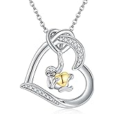 YAFEINI Heart Animal Necklace S925 Sterling Silver Hummingbird/Sloth/Dachshund/Turtle Pendant Necklaces Animal Jewelry Gifts for Women Mom Wife