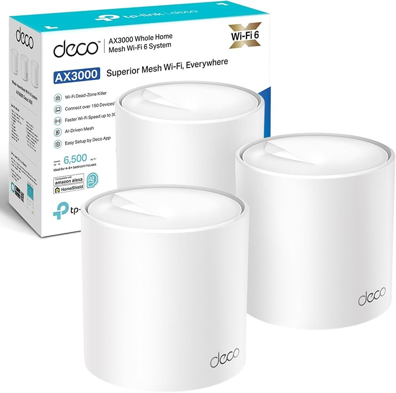 TP-Link Deco X50 3-Pack AX3000 Mesh WiFi 6 System AI-Driven 6500 ft²