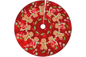 KUOAICY Christmas Gingerbread Man Candy Cane Tree Skirt Holiday Party Traditional Xmas Tree Mat Ornaments Tree Skirt for Christmas Decoration 36 Inch