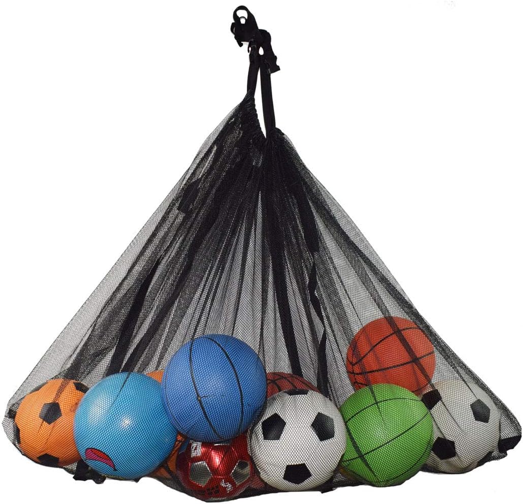 Heavy Duty Mesh Ball Bag,Drawstring Sport Equipment Storage Bag for Basketball, Soccer, Sports Beach and Swimming Gears with Adjustable Shoulder Strap Outdoor Organizer