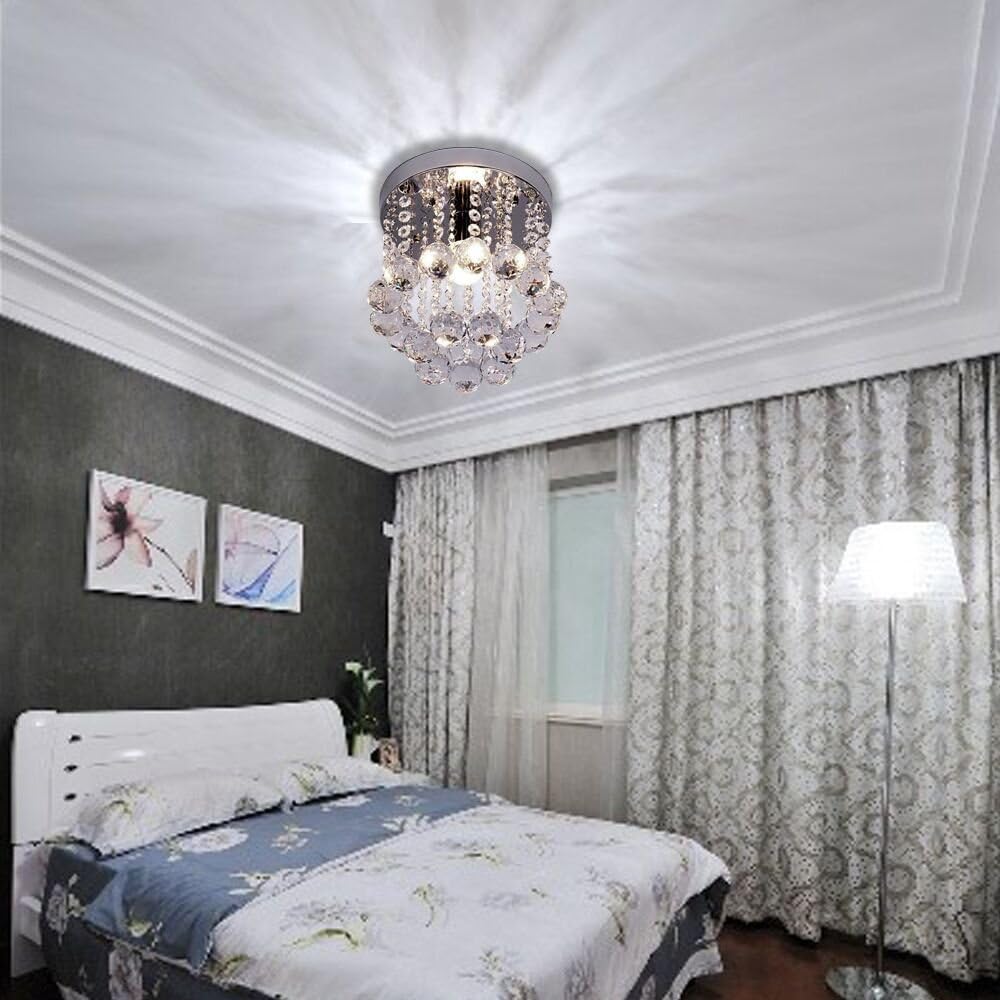 ZEEFO Crystal Chandeliers Light, Mini Style Modern Décor Flush Mount Fixture with Crystal Ceiling Lamp for Hallway, Bar, Kitchen, Dining Room, Kids Room (8 inch) - - 