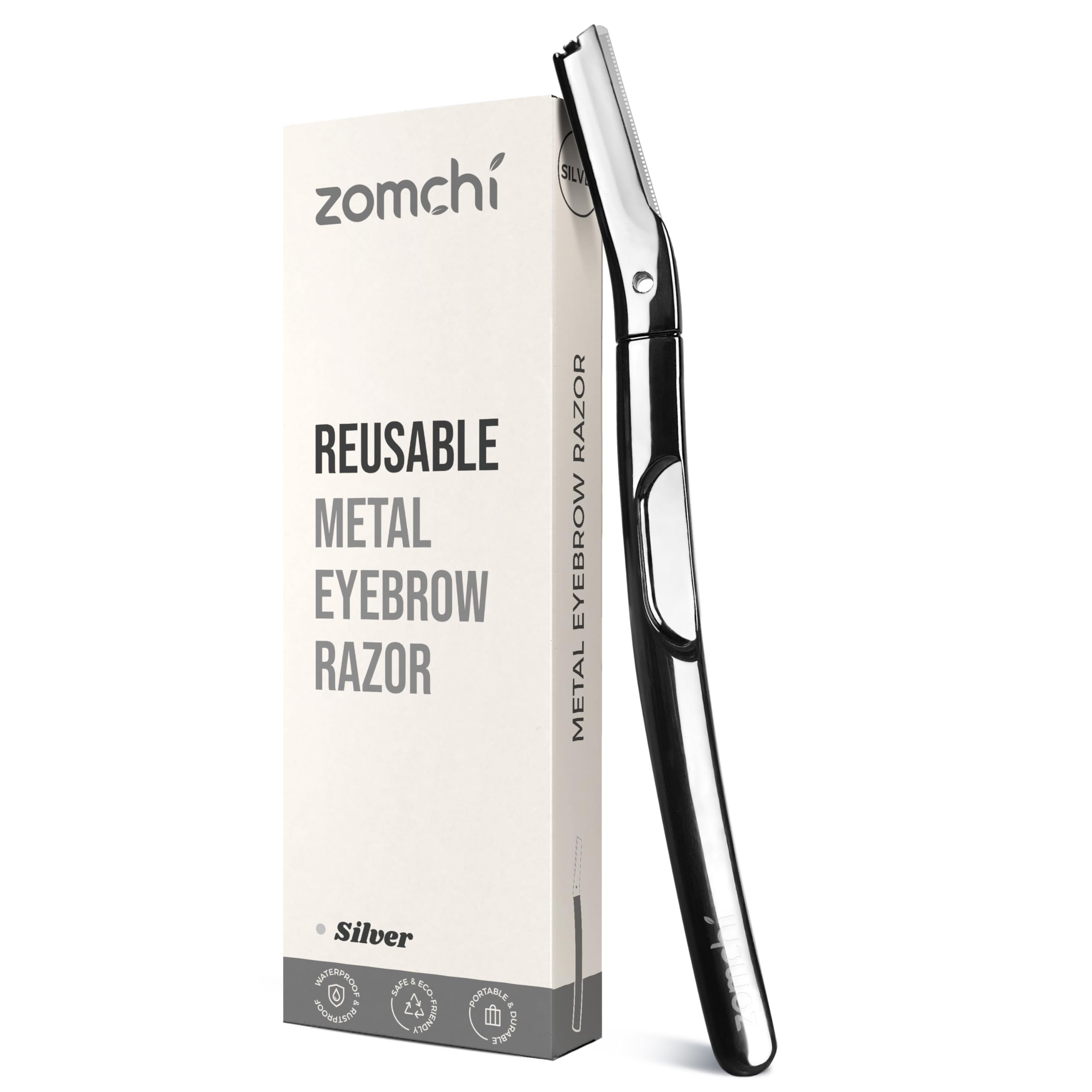 ZOMCHI Dermaplaning Tool for Face, Eyebrow Shaper for Women and Men, Precision Silicone Cover, Reusable Metal Handle - Polished Silver