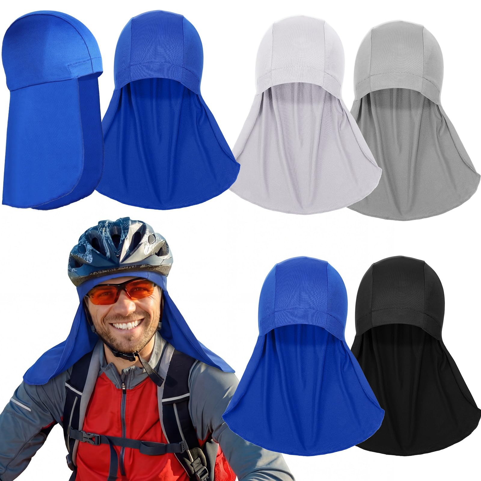 Syhood 4 Pieces Hard Hat Liner with Sun Shade Cooling Skull Cap Neck Shade Sun Protector Skull Cap Liner Sweat Wicking Outdoor Construction Cycling for Men Women(White, Dark Grey, Royal Blue, Black)