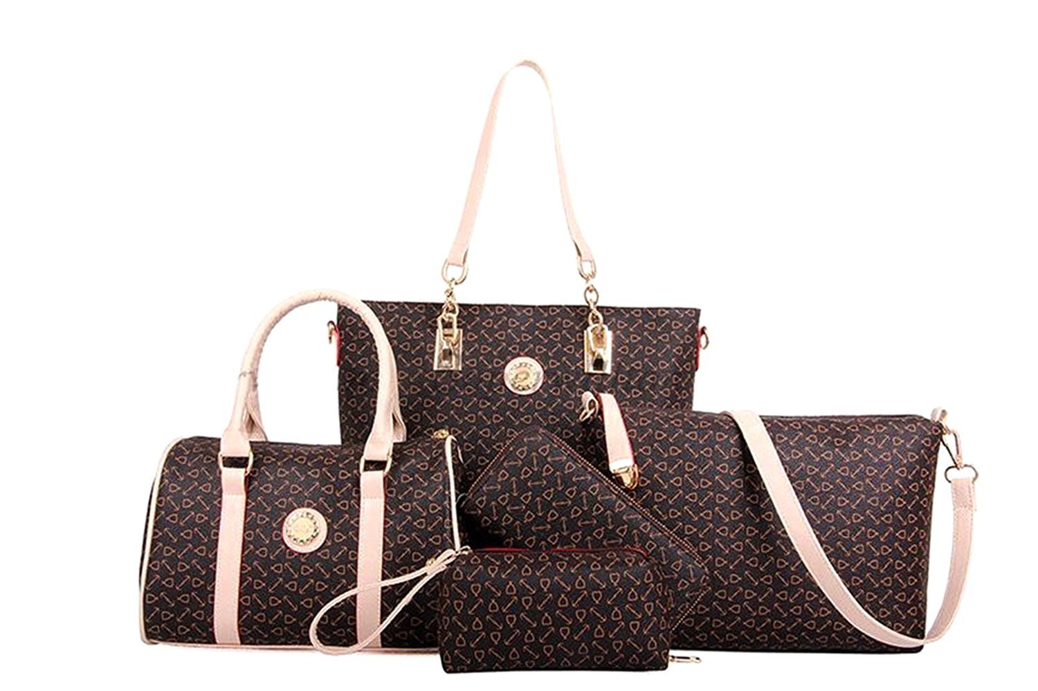di grazia women's pu leather handbag set - combo of 5 (coffee)