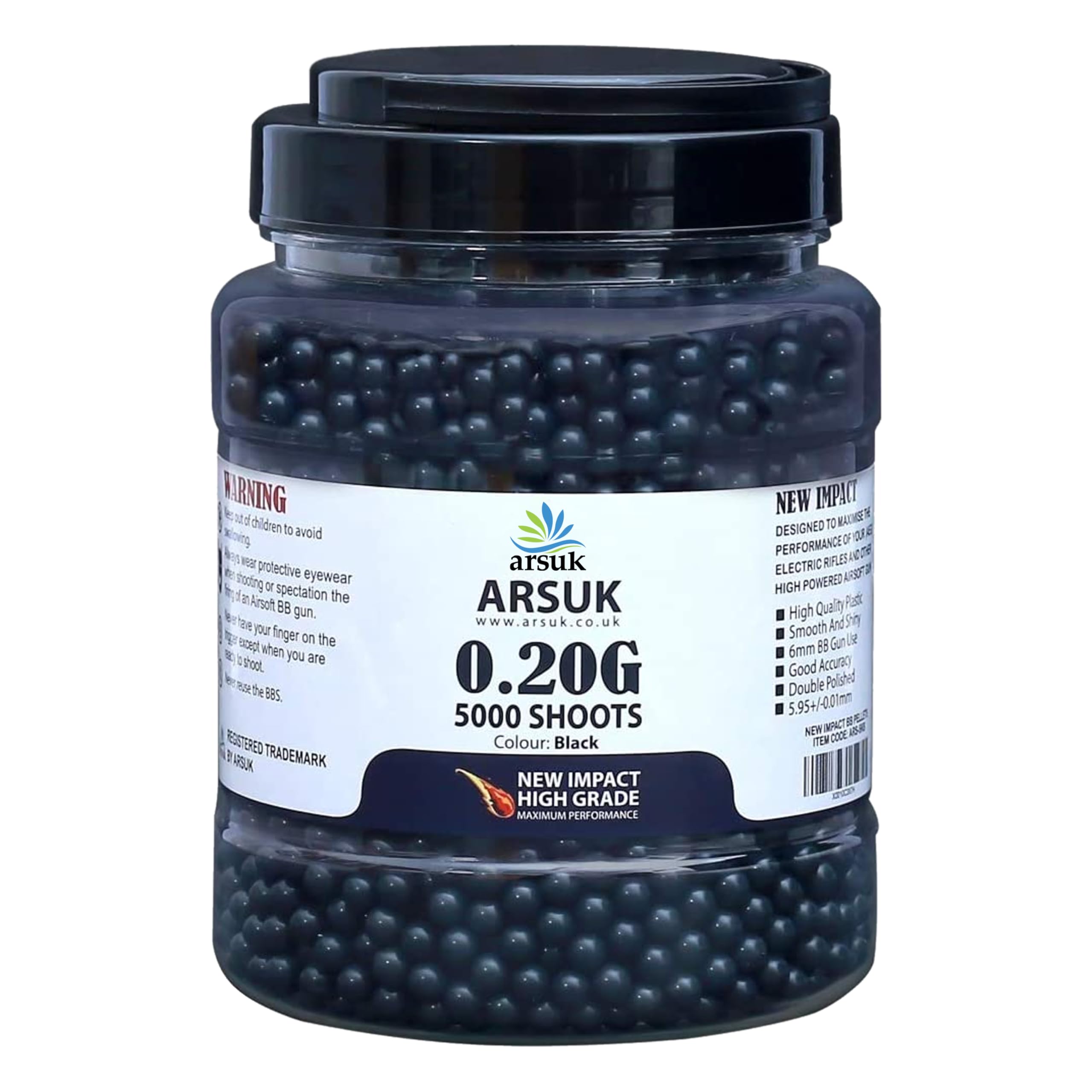 ARSUK 6mm Airsoft BBs 0.20g – Black - 5000 Count - Seamless 6mm Plastic BB for Precision Target Practice & Tactical Shooting BBs for Airsoft Devices