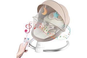UUOEEBB Baby Swing for Infants, Portable Electric Baby Rocker Bluetooth Support with 5 Swing Speed 10 Lullabies, Remote Control/Touch Panel - Infant Swing for Indoor and Outdoor Use, Khaki