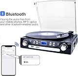 DIGITNOW Vinyl Record Player Bluetooth Turntable with USB Encoding AM/FM Radio view 3