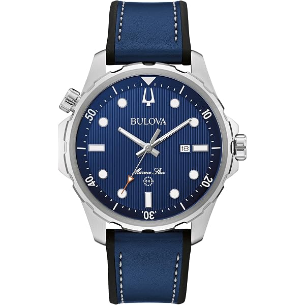 Bulova Marine Star Orologio Uomo 98B104 – Cronografo Quarzo 6 Lancette, Acciaio E Pelle, 100m
