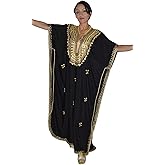 Moroccan Caftan Hand Made with Gold Hand Embroidery Long Length Black