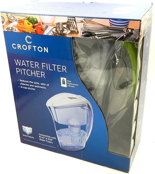 Crofton 6Cup Water Filter Pitcher W/Filter Replacement Indicator New