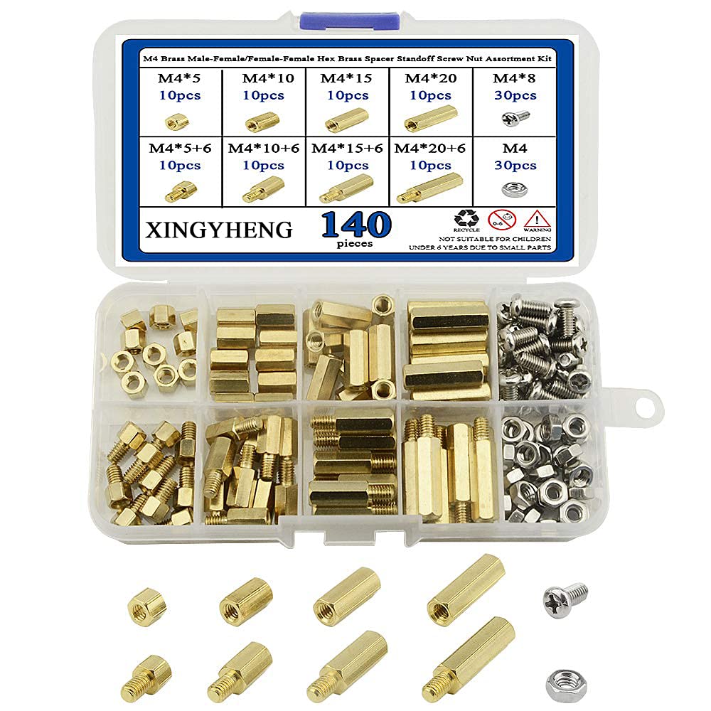 BGTXINGI 140pcs M4 Brass Male-Female/Female-Female Hex Brass Spacer Standoff Screw Nut Assortment Kit and Stainless Steel Screw Nut Set (Brass M4)