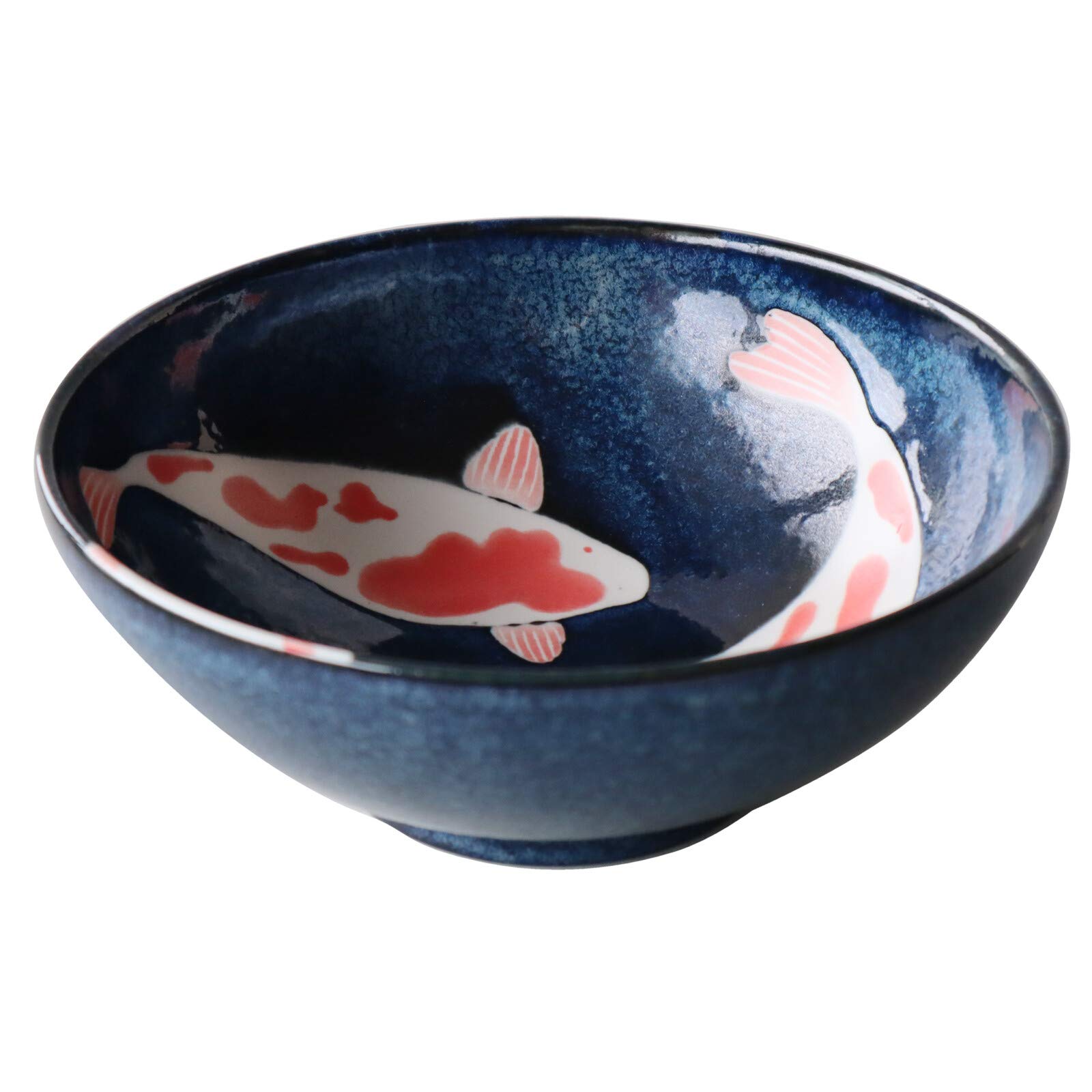 Japanese Mino-yaki Ceramic Donburi Bowl, Extra Large Size for Ramen, Salad, Made in Japan, 21.5cm, Luck Bringing Red Carp Pattern, Black 8018200