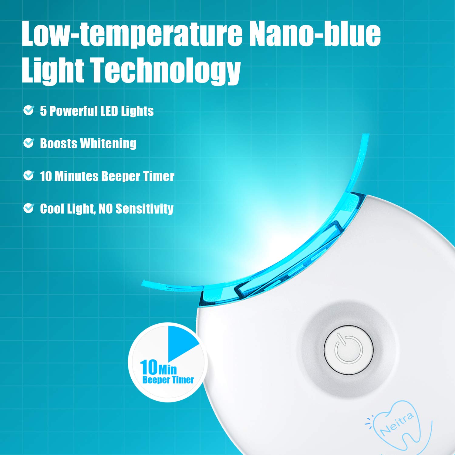 Neitra Teeth Whitening Kit with LED Light for Sensitive Teeth, (4) 3ml Non-Sensitive 6% Hydrogen Peroxide Gel, 8 Days Teeth Whitening, 5X Accelerator Teeth Whitener, 10 Min Timer（Sensitive Series): Beauty
