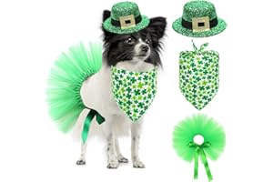 QIDELONG St. Patrick's Day Dog Costume, 3 Pack Pet Bowler Hat Green Shamrock Bandana Tutu Dress Set, Saint Patty's Day Dog Outfit for Small Medium Dogs Cats, Irish Festival Parade Dressing Puppy Gifts (Green)