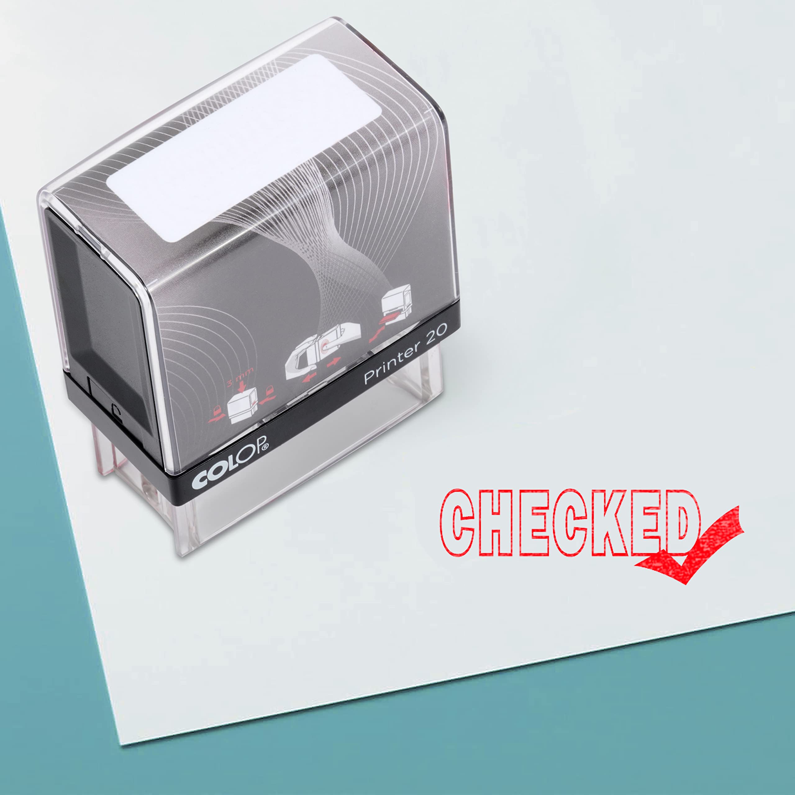 Checked Self Inking Rubber Stamp Custom Colop Office Stationary P20 Mini Stamper