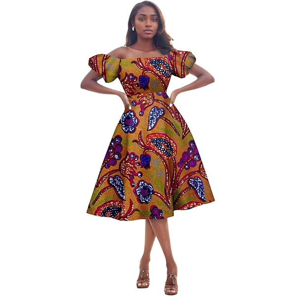 chinese dress ladies African Dress for Women O-Neck Ankara Traditional Clothing Short Sleeve  Print Dresses at Amazon Women's Clothing store