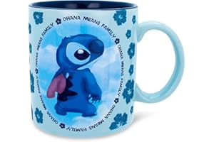 Silver Buffalo LI122034G Watercolor Lilo and Stitch Ohana Glitter Ceramic Mug, 20-oz