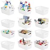 Tiawudi 12 Pack Storage Bins, Plastic Storage Containers, Multi-Use White Organizer Bins for Cabinet, Pantry, Drawer, Closet, Countertop or Shelves