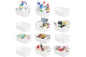 Tiawudi 12 Pack Storage Bins, Plastic Storage Containers, Multi-Use White Organizer Bins for Cabinet, Pantry, Drawer, Closet, Countertop or Shelves