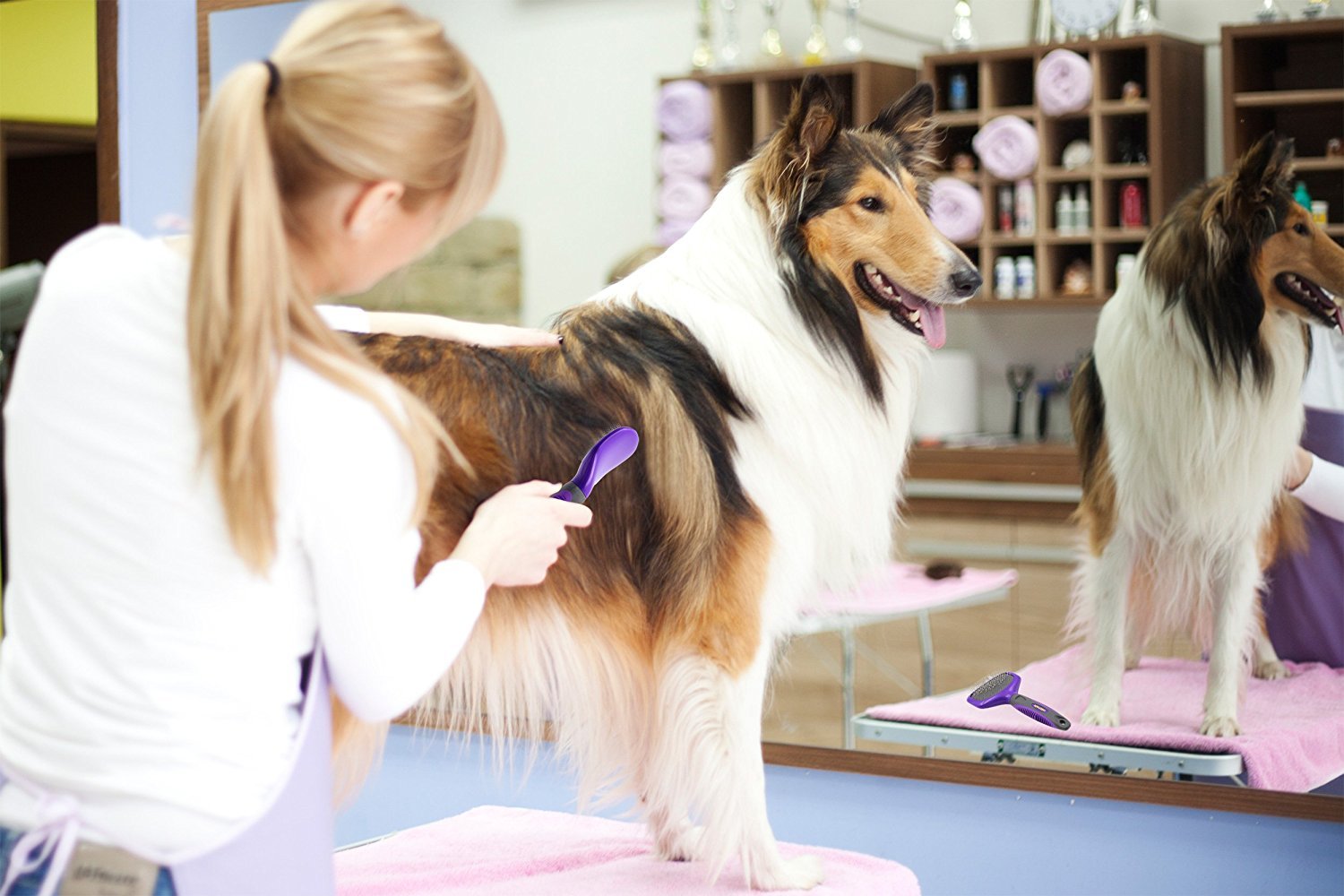 Soft Pet Brush by Hertzko - For Dogs and Cats – for Detangling and Removing Loose Undercoat or Shed Fur for large and small animals – Ideal for Everyday Brushing Long and Short Hair for Sensitive Skin: Beauty