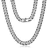 YAMI Mens 8/10/12MM Width Cuban Link Chain, Stainless Steel Thick Cuban Link Curb Chain Necklace for Men/Women, 18/20/22/24/26Inch Two Tone Chain Necklace Jewelry Gifts